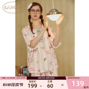 Gukoo/果壳miiiiichan联名夏季短袖卡通26新款女家居套装可外穿