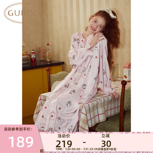 Gukoo 卡通睡裙 果壳春新款 女睡裙公主风HelloKitty系列雪纺长款