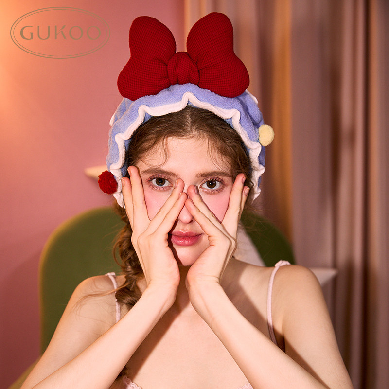 Gukoo/果壳束发带蝴蝶结新年红发饰浴室卡通毛绒松紧洗脸发饰