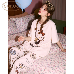 果壳春秋女睡衣HelloKitty联名系列简约圆领棉女可外穿睡衣 Gukoo