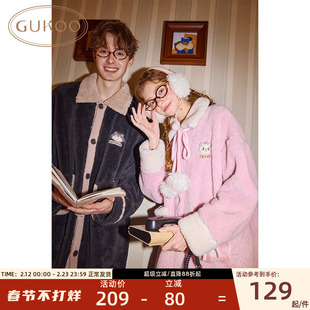 Gukoo/果壳情人节礼物睡袍秋冬玛丽猫连帽加绒保暖可外穿家居服