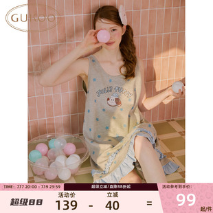 Gukoo/果壳轰轰小狗甜美可爱风卡通印花睡衣女夏季背心家居服睡裙