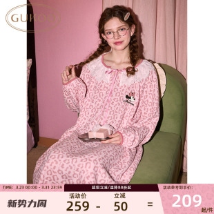 Gukoo/果壳睡裙迪士尼系列26春新纯棉纱长袖女士家居服豹纹可外穿