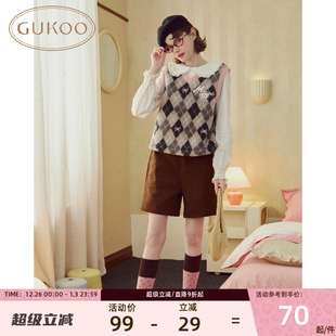 Gukoo 保暖家居上衣 果壳mikko系列睡衣女秋冬马甲格纹学院风冬季