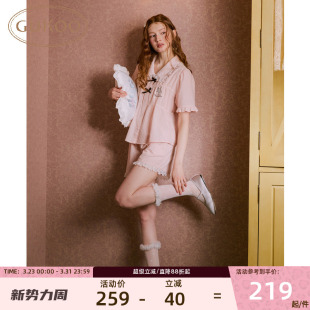 家居服短裤 26夏花边领甜美风睡衣短袖 女可外穿 果壳睡裙新款 Gukoo