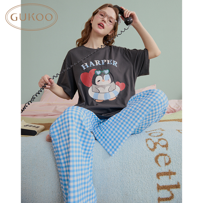 【敬请期待！！】Gukoo果壳睡衣女夏纯棉短袖卡通小狗家居服套装