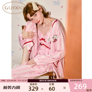 可外穿 条纹衣家居服套装 Gukoo 果壳舒适玛丽猫春秋少女睡开衫