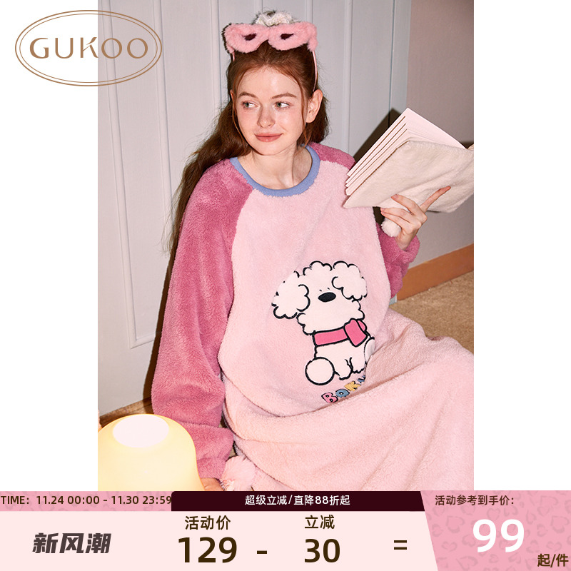 睡裙Gukoo女士宽松甜美卡通秋冬