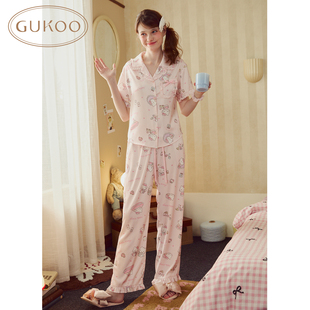 Gukoo 果壳睡衣翻领kitty系列短袖 舒适甜美可爱女士家居服套装