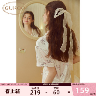 Gukoo/果壳睡衣高级感翻领短袖兔子女夏季清凉家居服套装可外穿