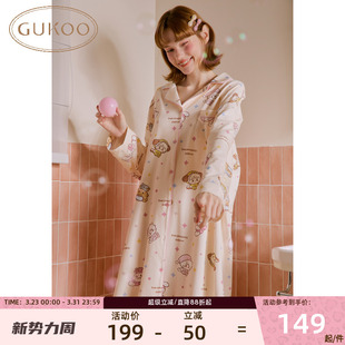 Gukoo 卡通睡裙纯棉舒适女士家居服可外穿 果壳女春秋mikko长袖