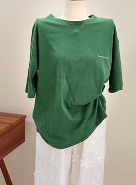 特价清仓时尚百搭宽松短袖小字母绿色T恤女