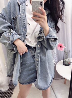 好看炸啦～牛仔套装韩国高腰a字半身裙长款上衣气质两件套女很酷