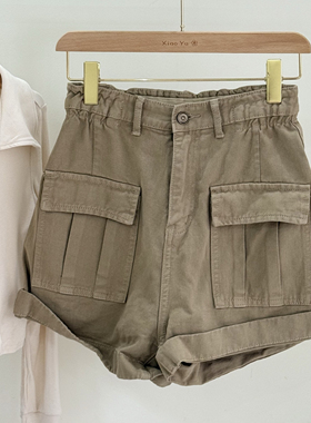特价四季青韩版ins风高腰显瘦卡其色工装短裤宽松百搭口袋阔腿裤