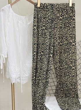 特价豹纹长裤四季青韩版印花高腰褶皱显瘦百搭休闲裤度假风