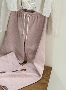 韩系粉色加绒加厚卫裤女秋冬新款高腰显瘦直筒休闲裤长裤实拍