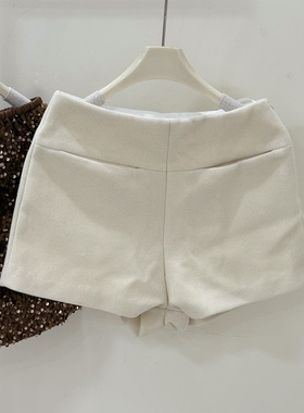 特价白色短裤四季青韩版设计感高腰显瘦西装毛呢短裤百搭靴裤L码