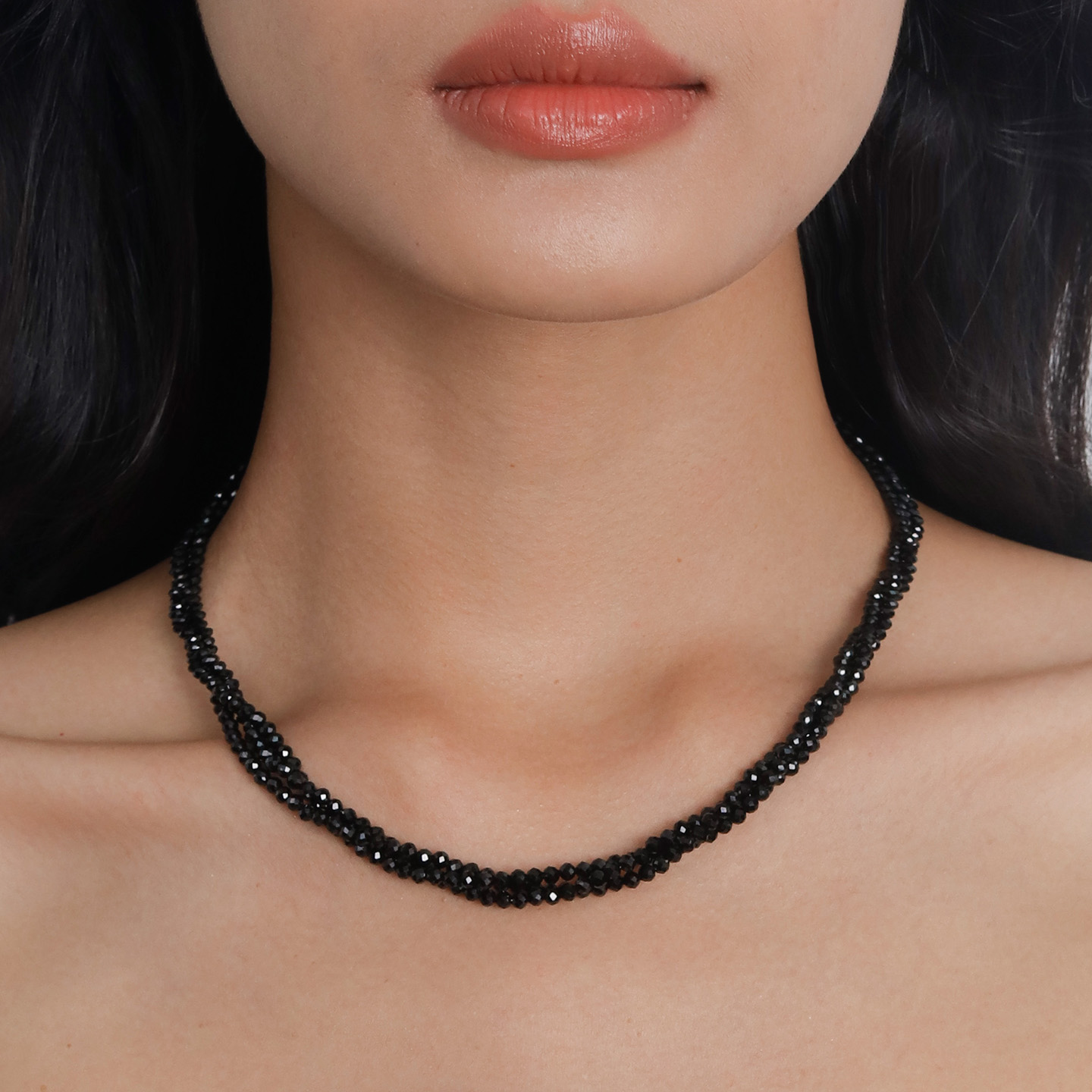 天然黑尖晶多层项链颈链