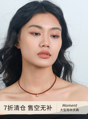 天然红玛瑙黑玛瑙串珠纯银项链