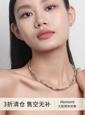 南法度假风斑点天然石纯银项链