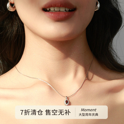 意式浪漫石榴石吊坠纯银项链