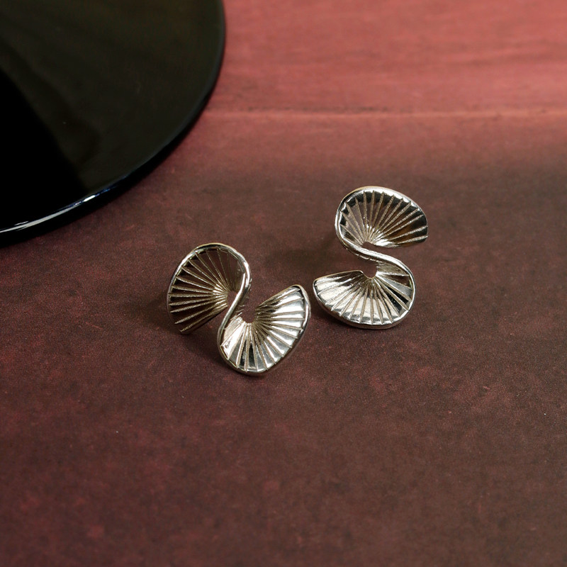 新中式耳钉折扇纯银耳环