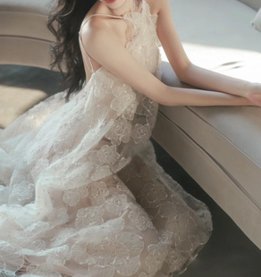 晨袍轻婚纱新款 新娘超仙简约森系超仙旅拍出门迎宾礼服大摆连衣裙