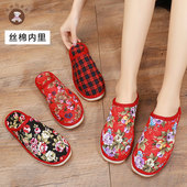 包头布拖鞋 软底纯棉日常格子丝棉薄款 舒适 平跟民族风女士时尚 春季