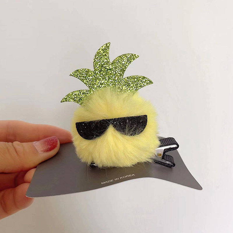 韩国进口pretty hairpin儿童发饰少女毛毛亮片猫咪水果菠萝鸭嘴夹