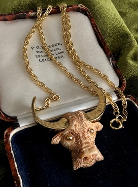 中古小众品牌Razza打标星座系列小牛头项链 vintage古董首饰