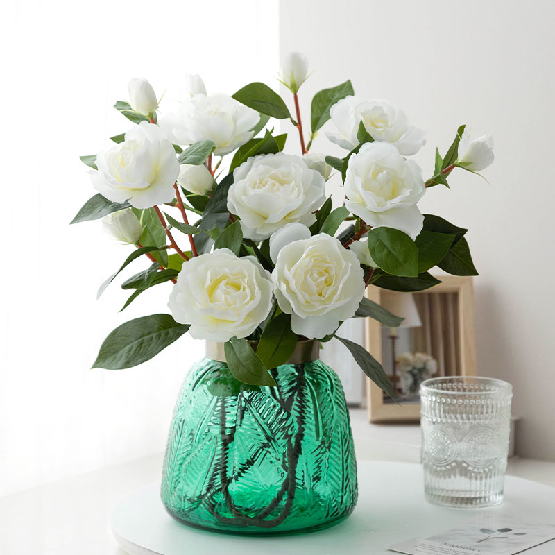 栀子花仿真花白色清新高档绢假花山茶花大丽花拍照客厅装饰摆件设