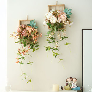 木制壁挂ins风仿真花焦边玫瑰高级感客厅卧室餐厅背景墙面装饰品