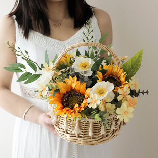 仿真花假花束客厅摆设摆件装 饰品绢花艺餐桌内茶几干花小盆栽花篮