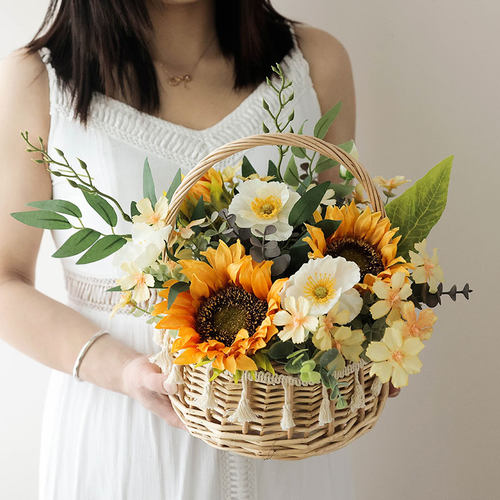 仿真花花篮小盆栽花束摆件