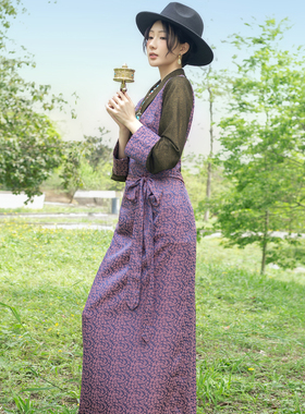 藏族服装女紫色假两件博拉裙藏式长裙日常西藏服民族风夏季藏服