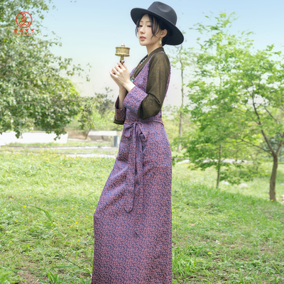 夏季女藏式紫色假两件博拉长裙