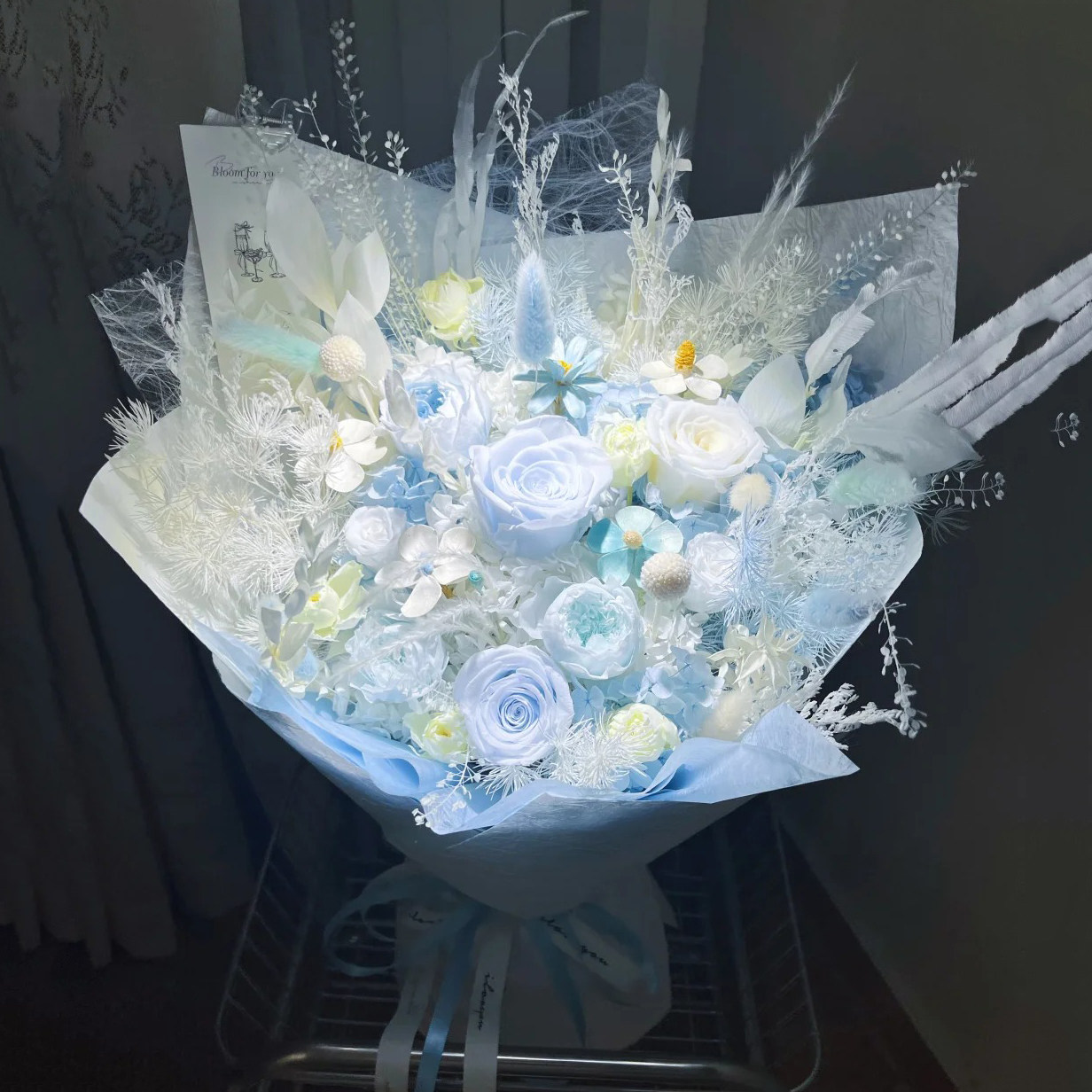 全国定制蓝色系永生花玫瑰混搭花束送女友高级感生日礼物成品发货