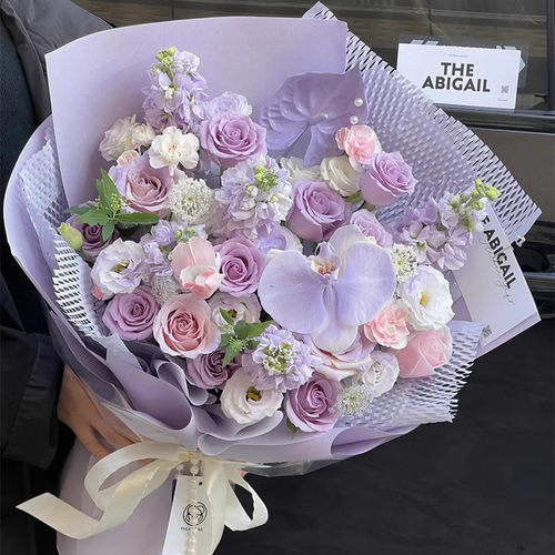 紫罗兰紫玫瑰蝴蝶兰混搭花束鲜花速递同城全国女友闺蜜生日配送店