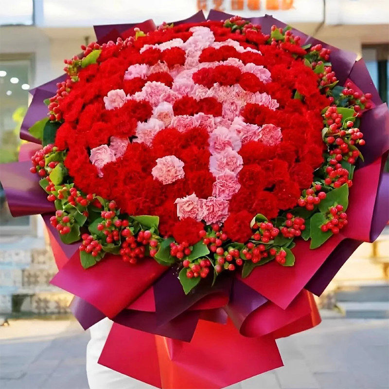 全国99朵康乃馨花束寿字鲜花速递同城生日送妈妈老人长辈祝寿配送