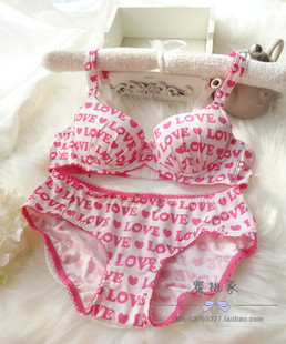 日系内衣套装 字母印花牛奶丝甜美舒适少女小胸薄款文胸套装 75A