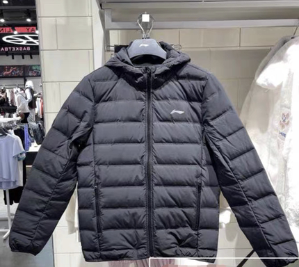 李宁短款羽绒服男2024秋冬季轻薄款鸭绒连帽运动外套上衣AYMT421