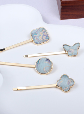 【栖物】新中式名家非遗真丝宋锦发夹国风古典织金一字夹发饰