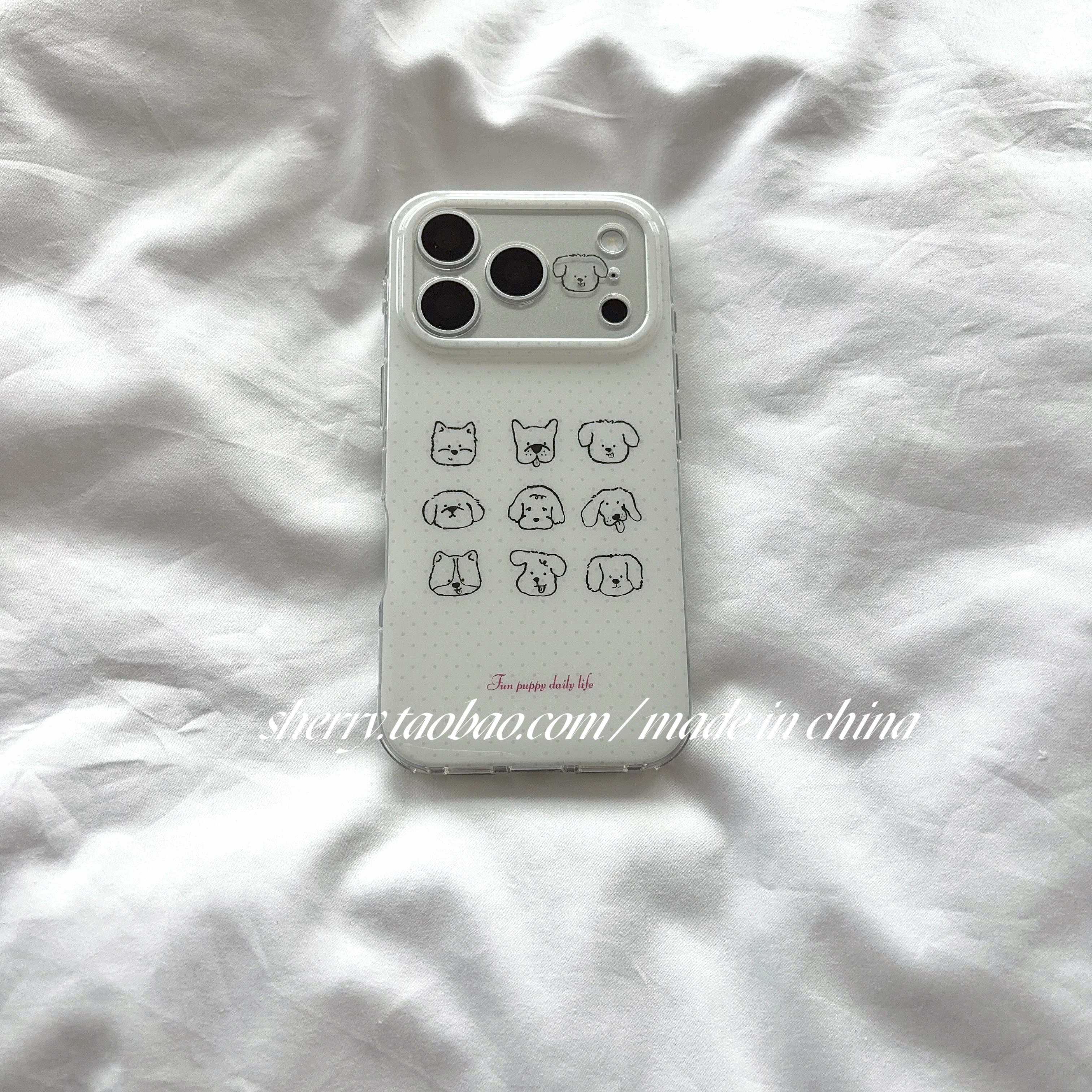 SHERRY*ins风简约白波点小狗头像适用于苹果17ProMax手机壳iPhone16Pro小众少女心15简约萌小清新卡通可爱夏