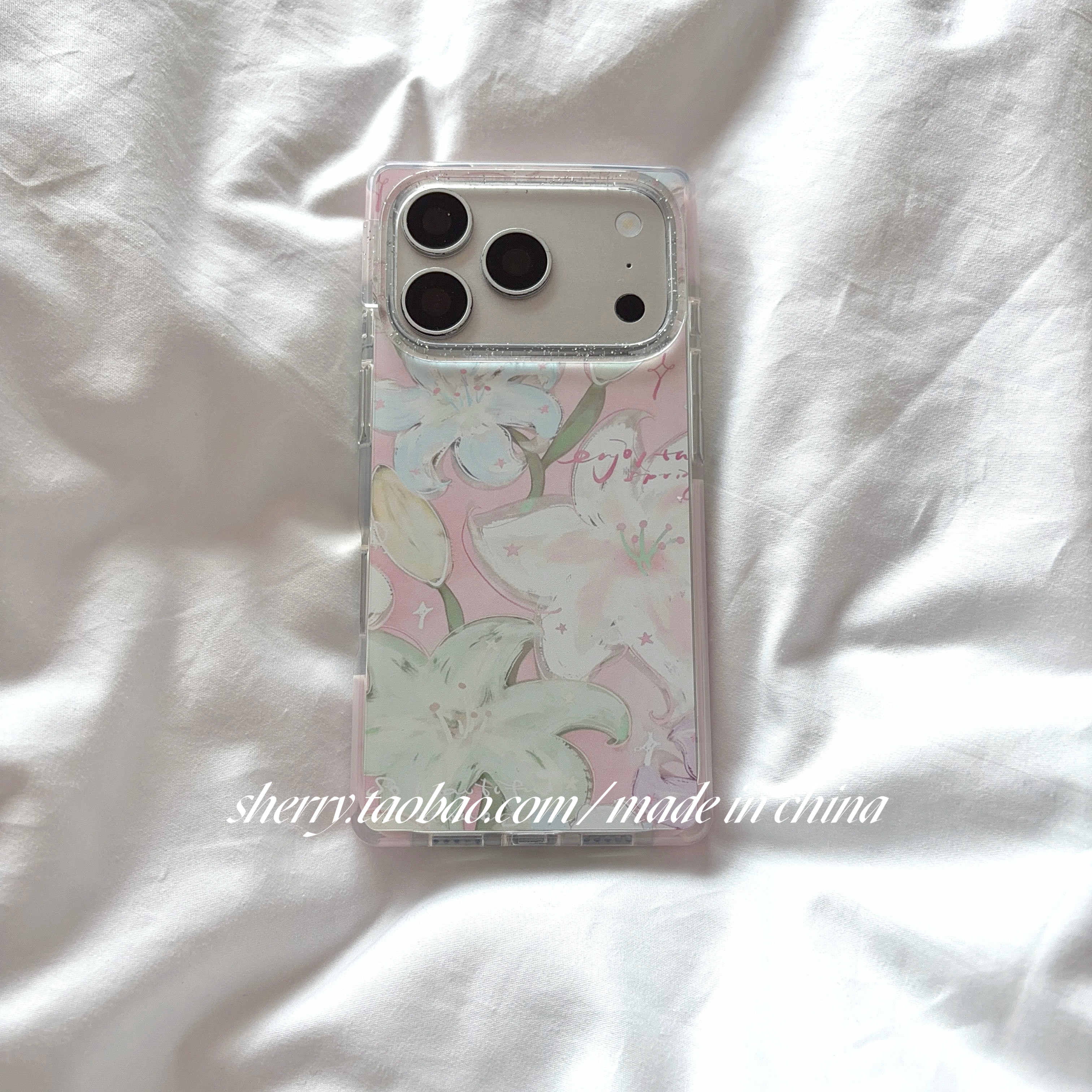 SHERRY*ins风春夏油画粉绿蓝百合花适用于苹果17ProM