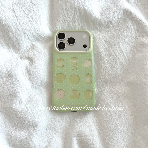 SHERRY*ins风夏日绿色波点切片苹果肤感适用于苹果17ProMax手机壳iPhone16Pro小众少女心15简约清新卡通可爱