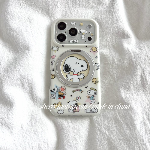 SHERRY*ins奶油史努比查理插画旋转支架壳适用于苹果18ProMax手机壳iPhone17Pro小众少女心16简约15卡通可爱