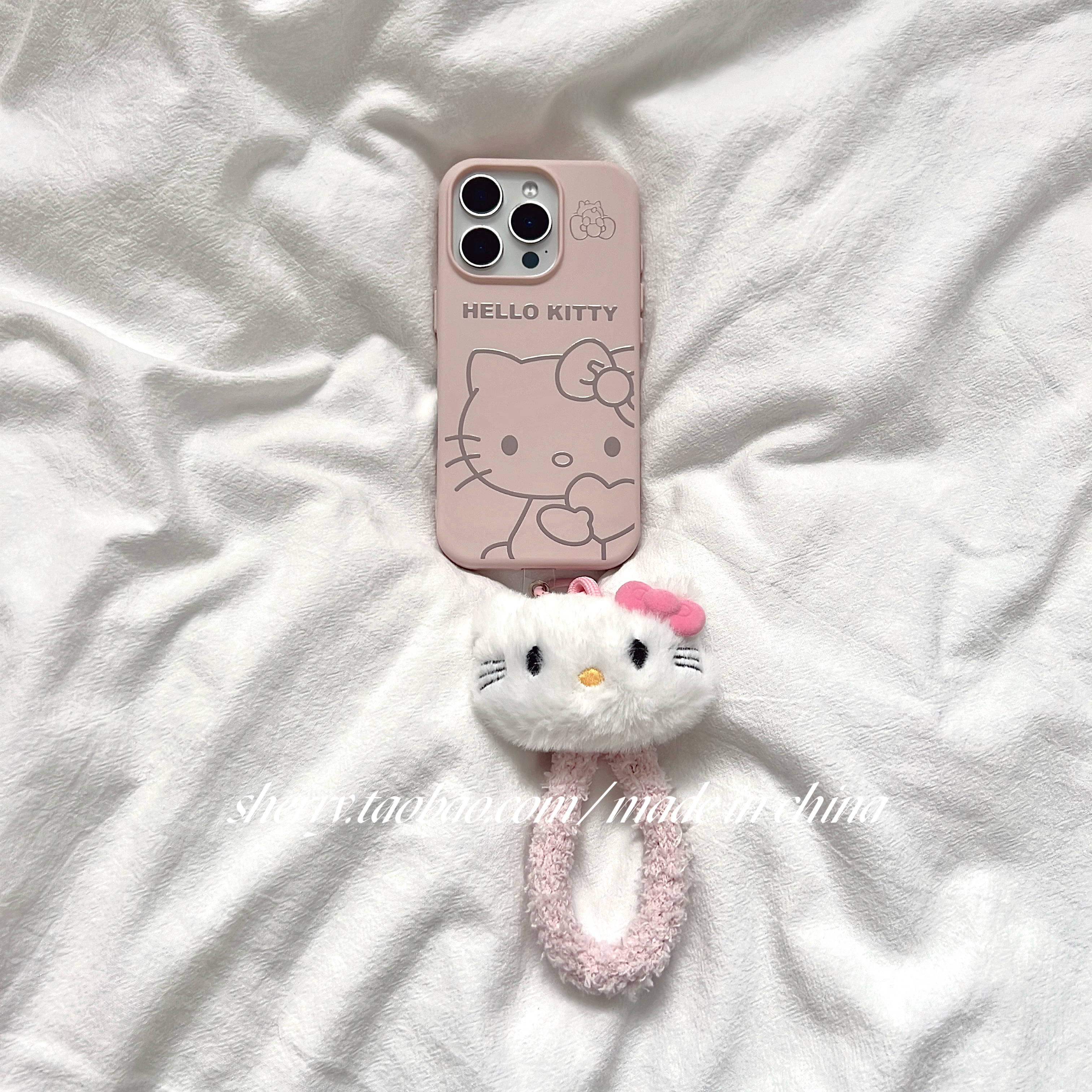 可爱粉底灰色线条kt猫手机壳卡通