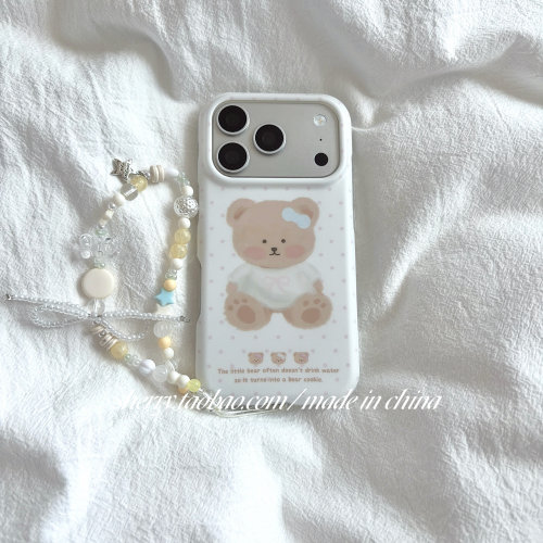 SHERRY*ins风白底波点玩偶蝴蝶结小熊适用于苹果18ProMax手机壳iPhone17Pro小众少女心16简约小清新卡通可爱