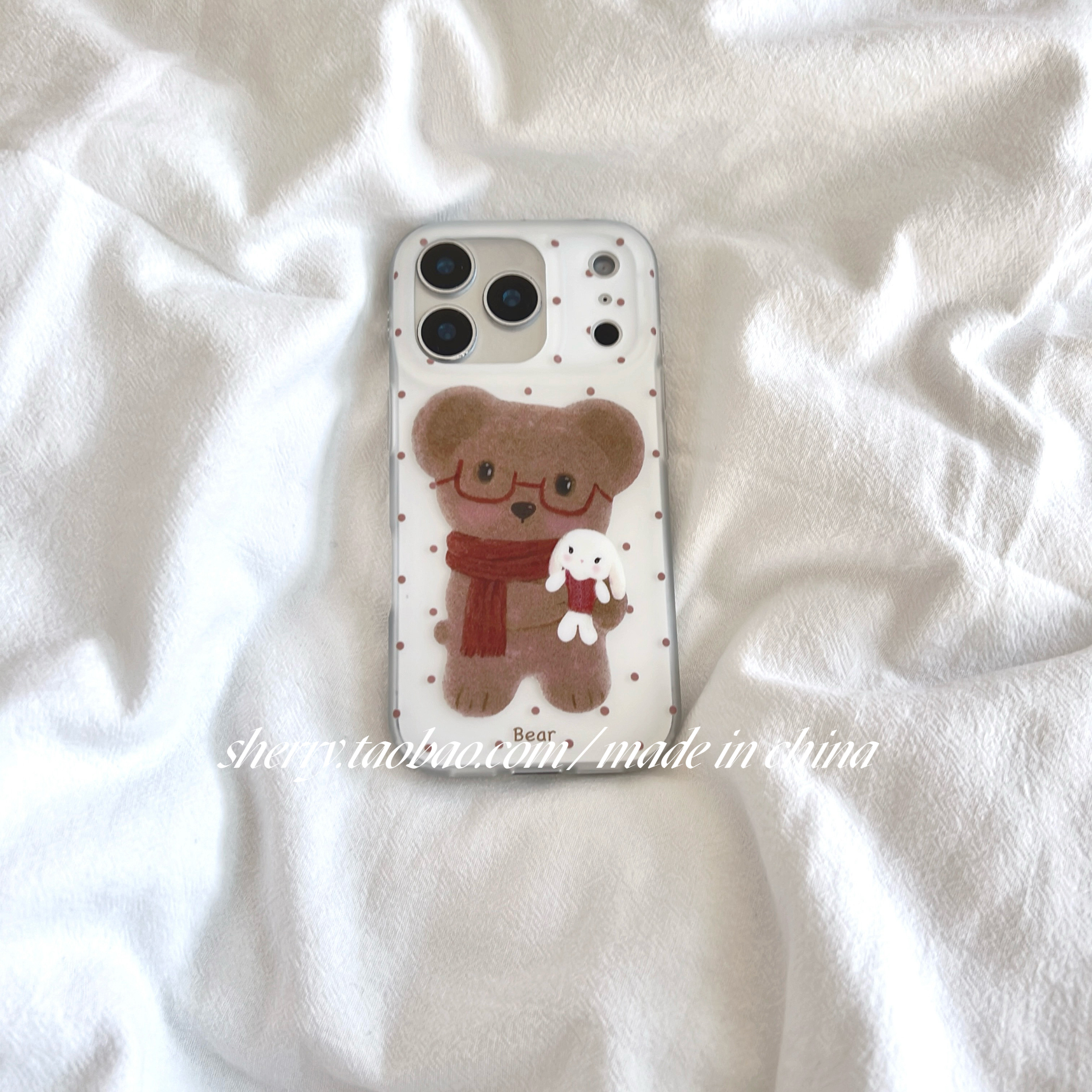 SHERRY*ins风肤感波点红围巾小熊适用于苹果17ProMax手机壳iPhone16Pro小众少女心15简约14小清新卡通可爱萌,3C数码配件,手机保护套/壳,淘宝优惠券,粉丝福利购,淘宝优惠卷