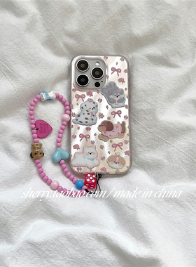 SHERRY*ins风粉色碎花蝴蝶结可爱小狗适用于苹果17ProMax手机壳iPhone16Pro小众少女心15简约14清新13卡通萌